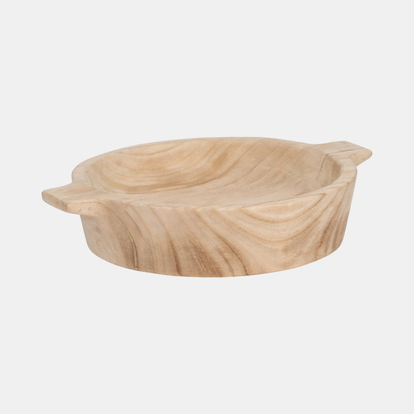 16" Round Wood Bowl With Handles