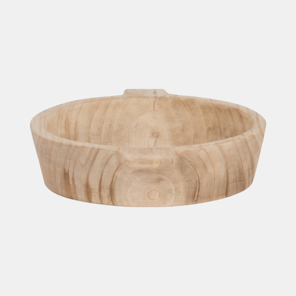 16" Round Wood Bowl With Handles