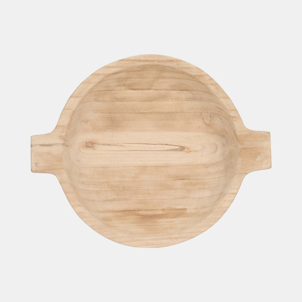 16" Round Wood Bowl With Handles