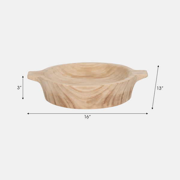 16" Round Wood Bowl With Handles