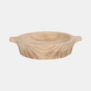 16" Round Wood Bowl With Handles