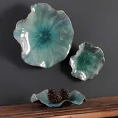 Abella Ceramic Indoor-Outdoor Wall Decor, Aqua, S/3