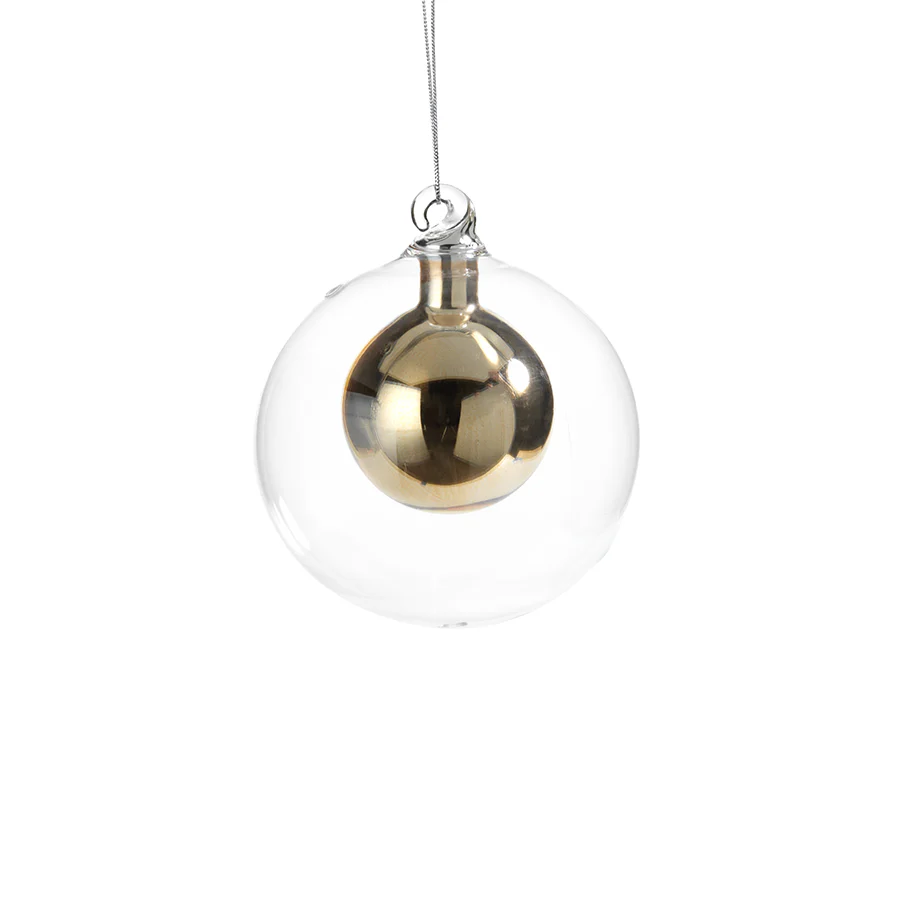 Double Glass Ball Ornament - Gold