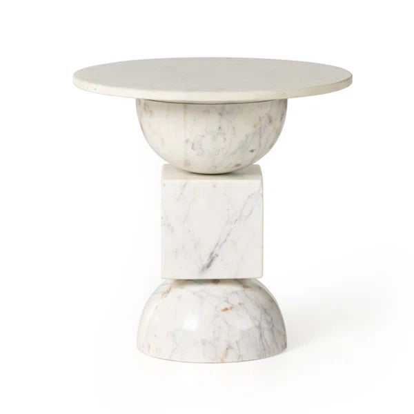 Neda End Table Polished White Marble