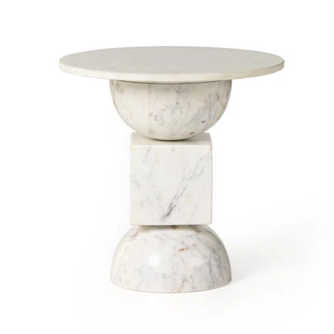 Neda End Table Polished White Marble