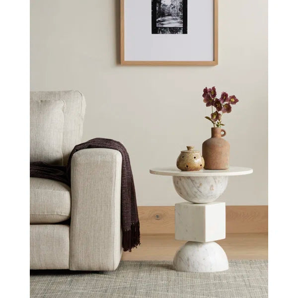 Neda End Table Polished White Marble