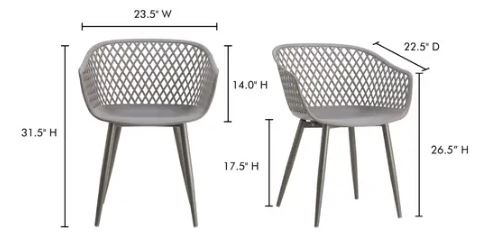 PIAZZA OUTDOOR CHAIR GREY-SET OF TWO