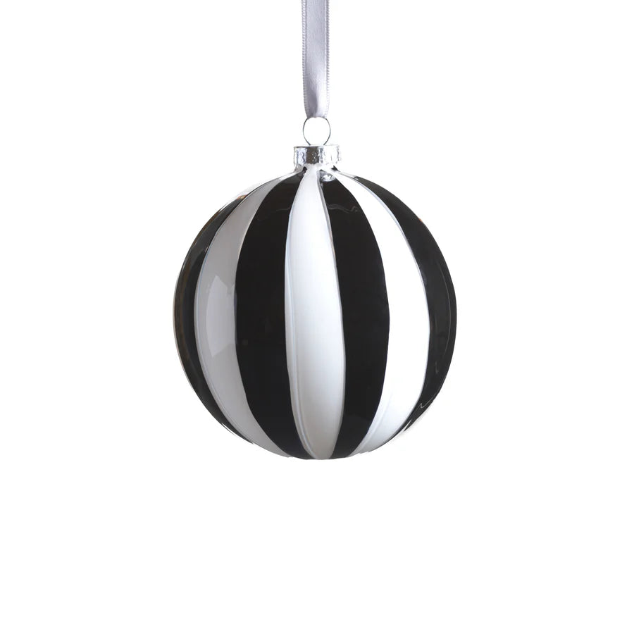 Twilight Stripe Glass Ornament Black and White