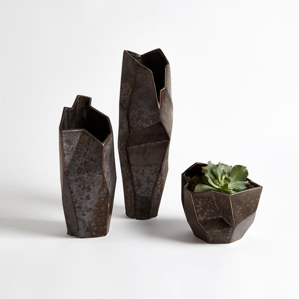 Origami Vase in Reactive Bronze - Sm