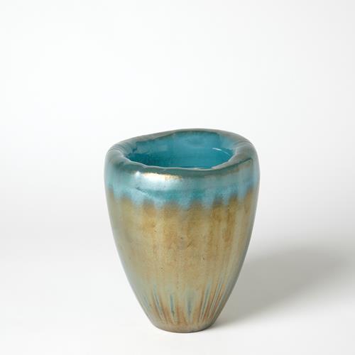 Tear Drop Folded Vase-Turquoise/Metallic