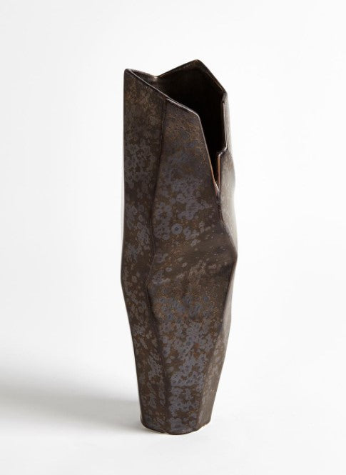 Origami Vase in Reactive Bronze Lg