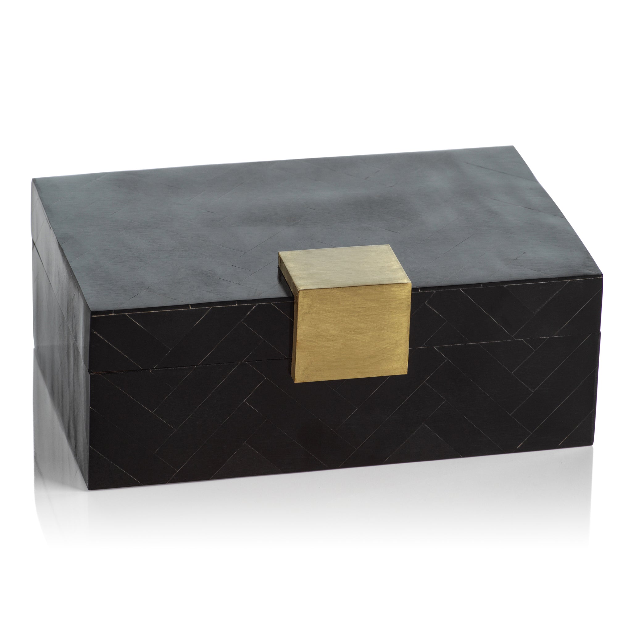 Cape Verde Black Resin Chevron Inlaid Box with Brass Trim