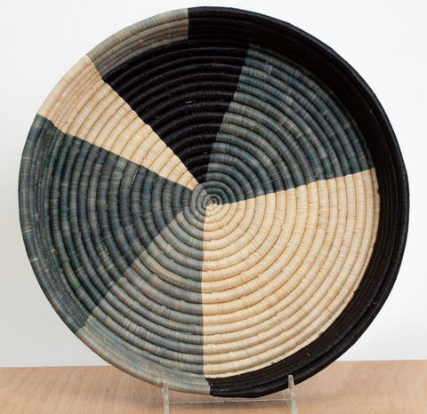 Opal Gray Color Blocked Raffia Tray