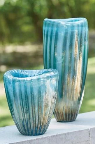 Tear Drop Folded Vase-Turquoise/Metallic
