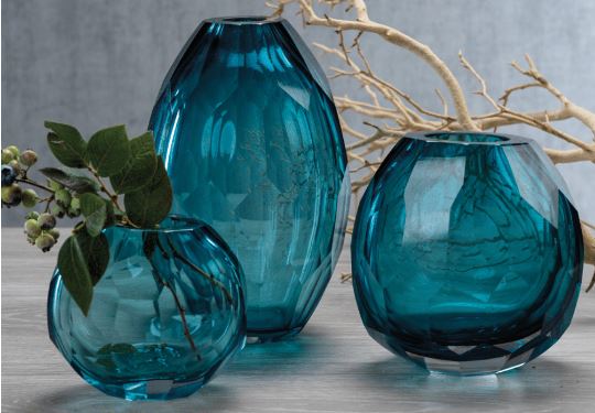 Maya Hand Cut Glass Vase - Medium